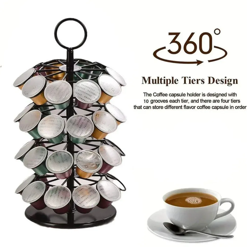 Coffee Capsule Organizer 360 Degree Rotating Holder Rack for 40 Pods Storage