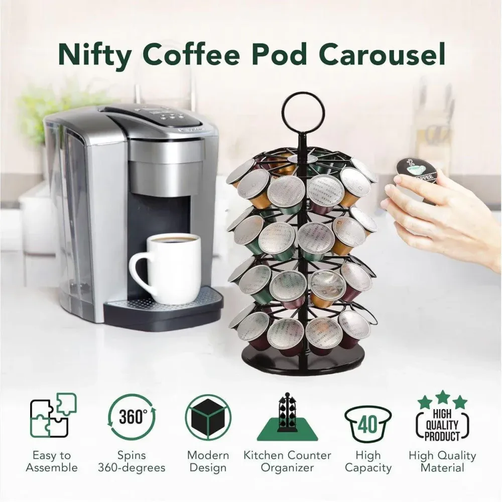 Coffee Capsule Organizer 360 Degree Rotating Holder Rack for 40 Pods Storage