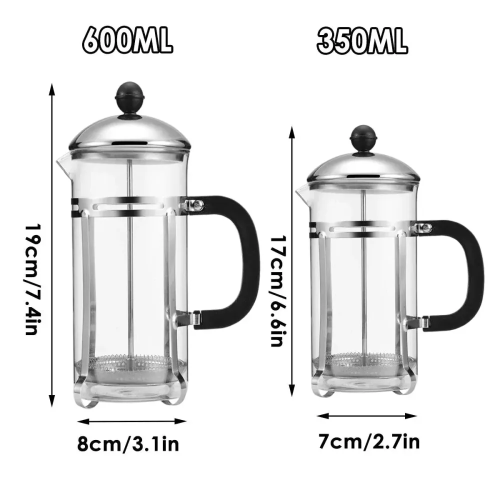 350ml 600ml Stainless Steel Glass French Press Coffee Tea Maker for Home Office