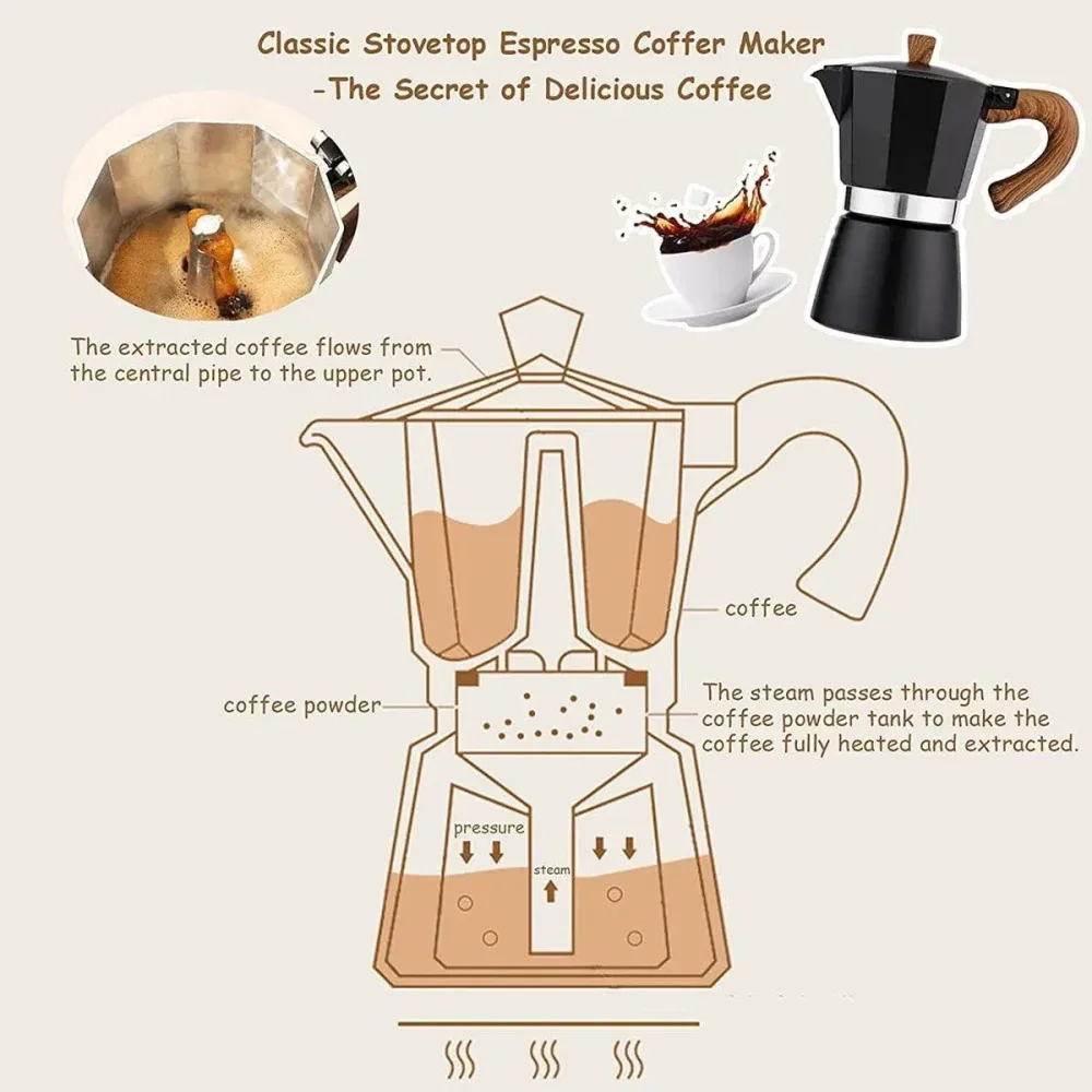 Portable Coffee Maker Wood Grain Handle Outdoor Manual Espresso Machine Camping