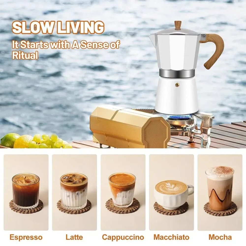 Portable Coffee Maker Wood Grain Handle Outdoor Manual Espresso Machine Camping