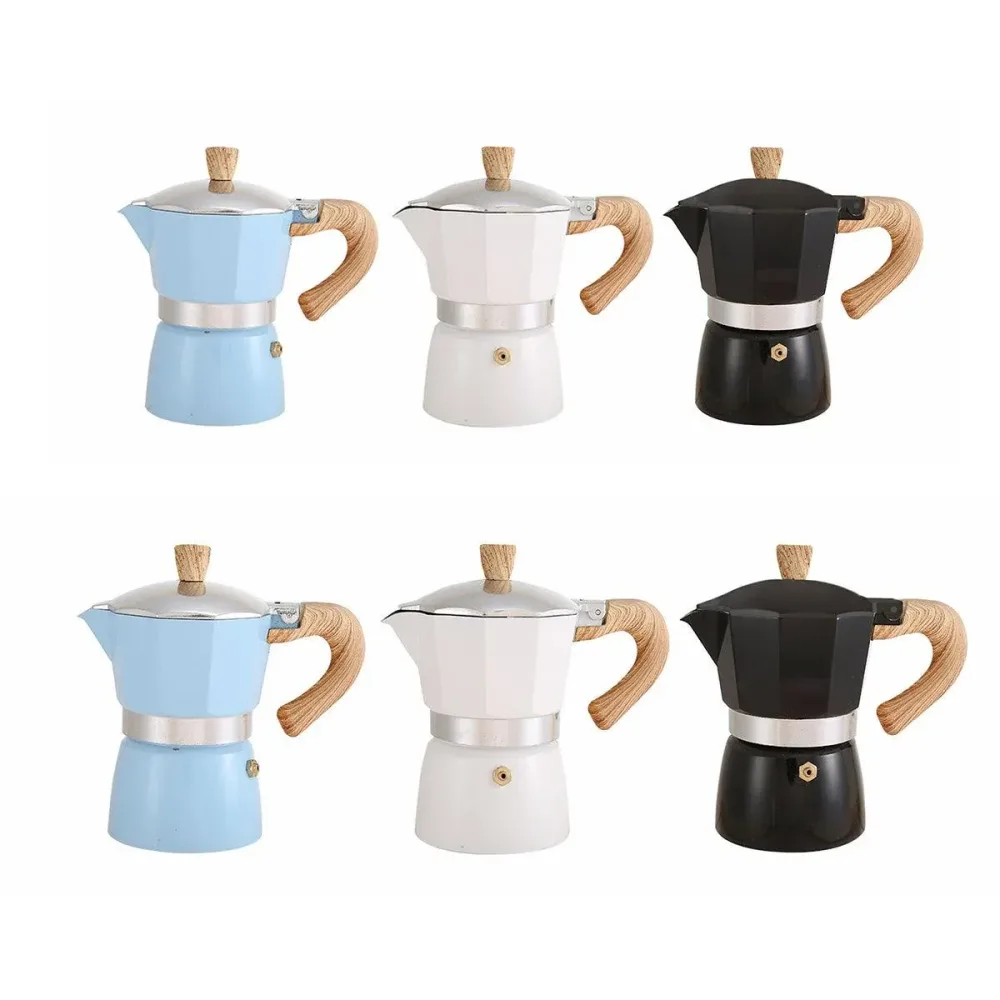 Portable Coffee Maker Wood Grain Handle Outdoor Manual Espresso Machine Camping