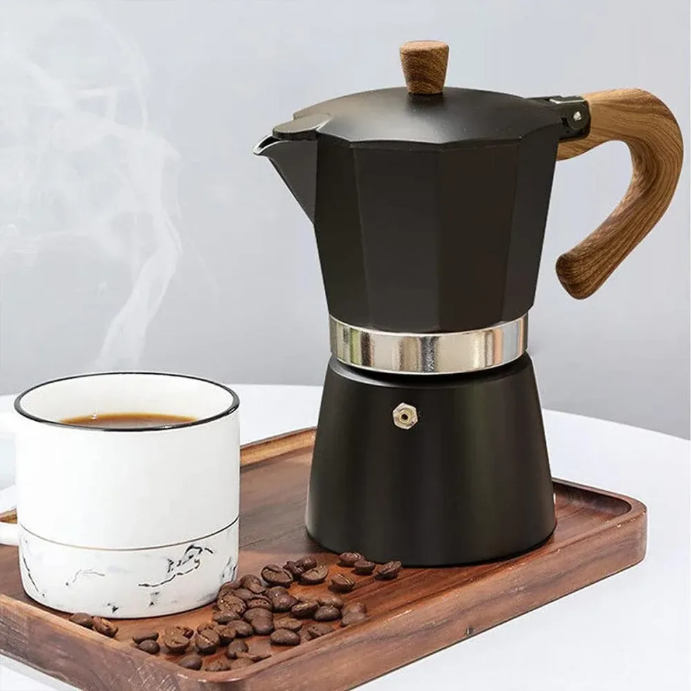 Portable Coffee Maker Wood Grain Handle Outdoor Manual Espresso Machine Camping