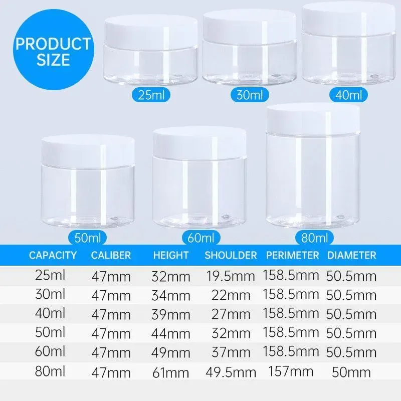 10pcs Transparent Wide Mouth Cream Dispenser White Lid Bottle Plastic Jar - 40ml