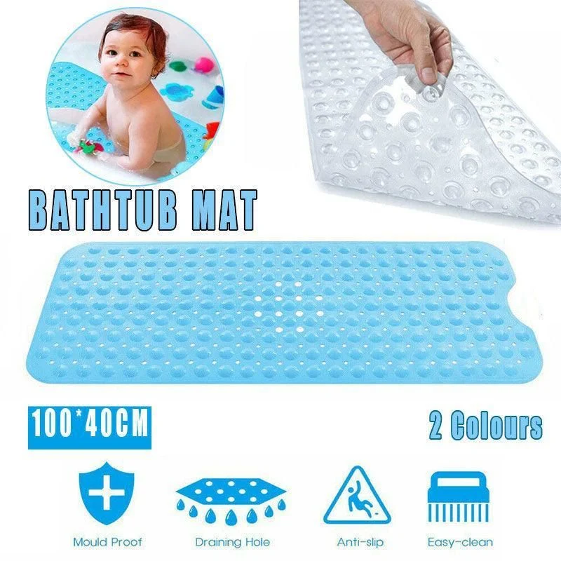 Non Slip Shower Mat for Bathtub Floor with Suction Cups 100x40cm - Blue