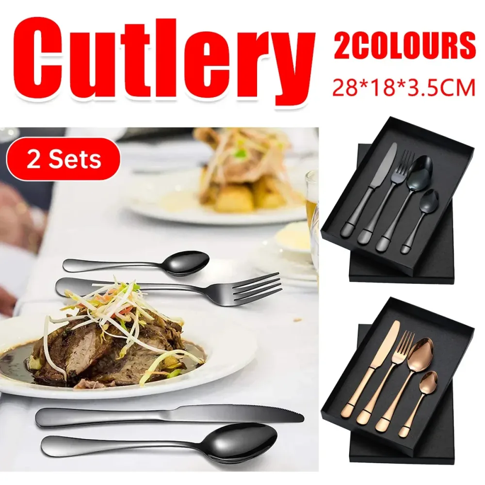 8-pc Stainless Steel Cutlery Set - 2 Sets of Knife Fork Dinner Spoon Teaspoon