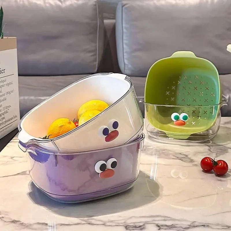 2 in 1 Cute Double Draining Fruit Basket Dishwashing Colander for Household