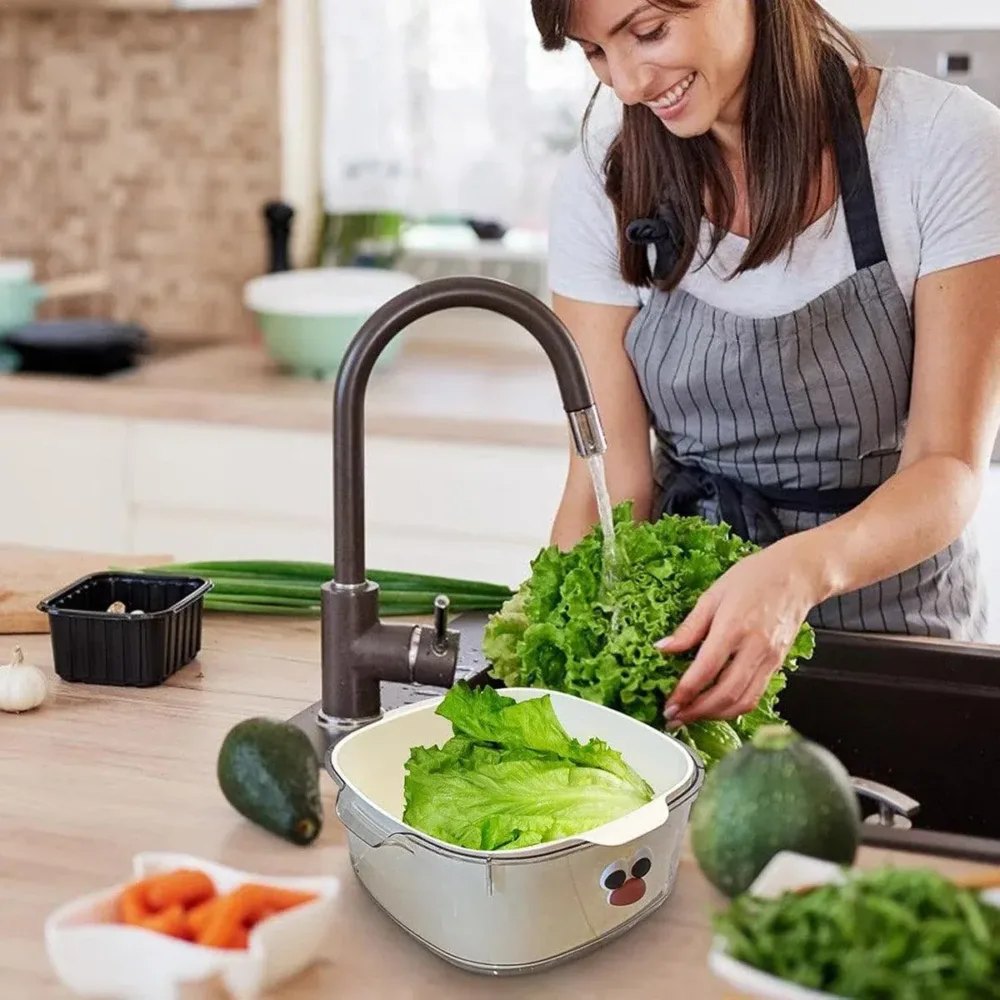 2 in 1 Cute Double Draining Fruit Basket Dishwashing Colander for Household