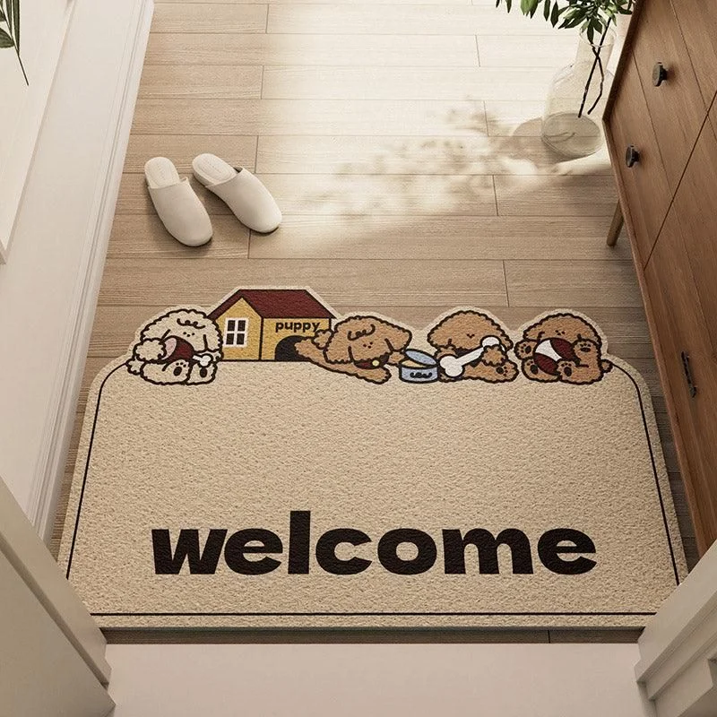 Cartoon Non Slip Household Silk Circle Floor Mat Durable Entryway Rug Can Be Cut