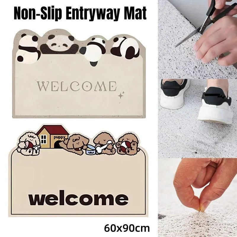 Cartoon Non Slip Household Silk Circle Floor Mat Durable Entryway Rug Can Be Cut