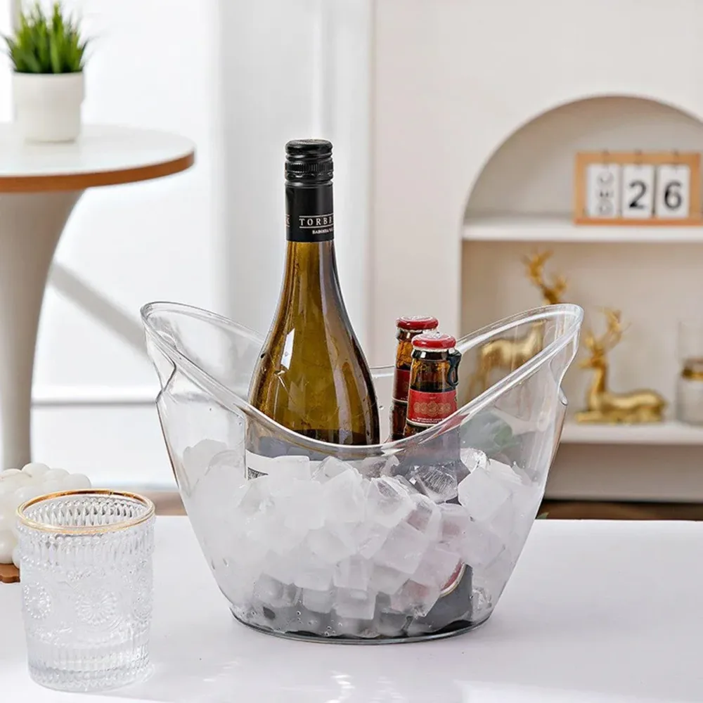 2PCS Transparent 3.5L Ice Bucket Large Capacity Wine Beer Cooler Picnic Basket