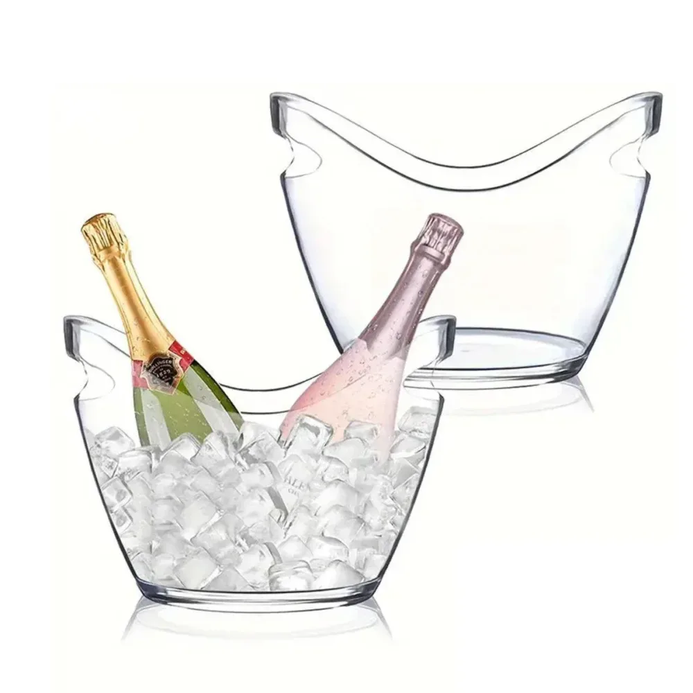 2PCS Transparent 3.5L Ice Bucket Large Capacity Wine Beer Cooler Picnic Basket