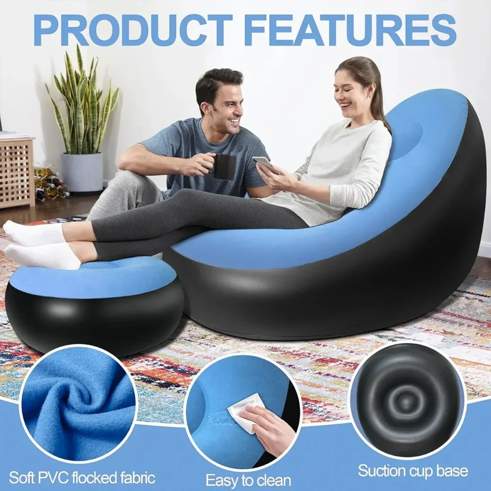 Inflatable Folding Lazy Sofa Chair PVC Air Recliner w/ Pump Backrest Seat Bed