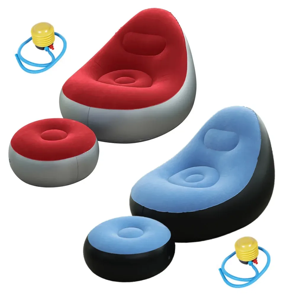 Inflatable Folding Lazy Sofa Chair PVC Air Recliner w/ Pump Backrest Seat Bed