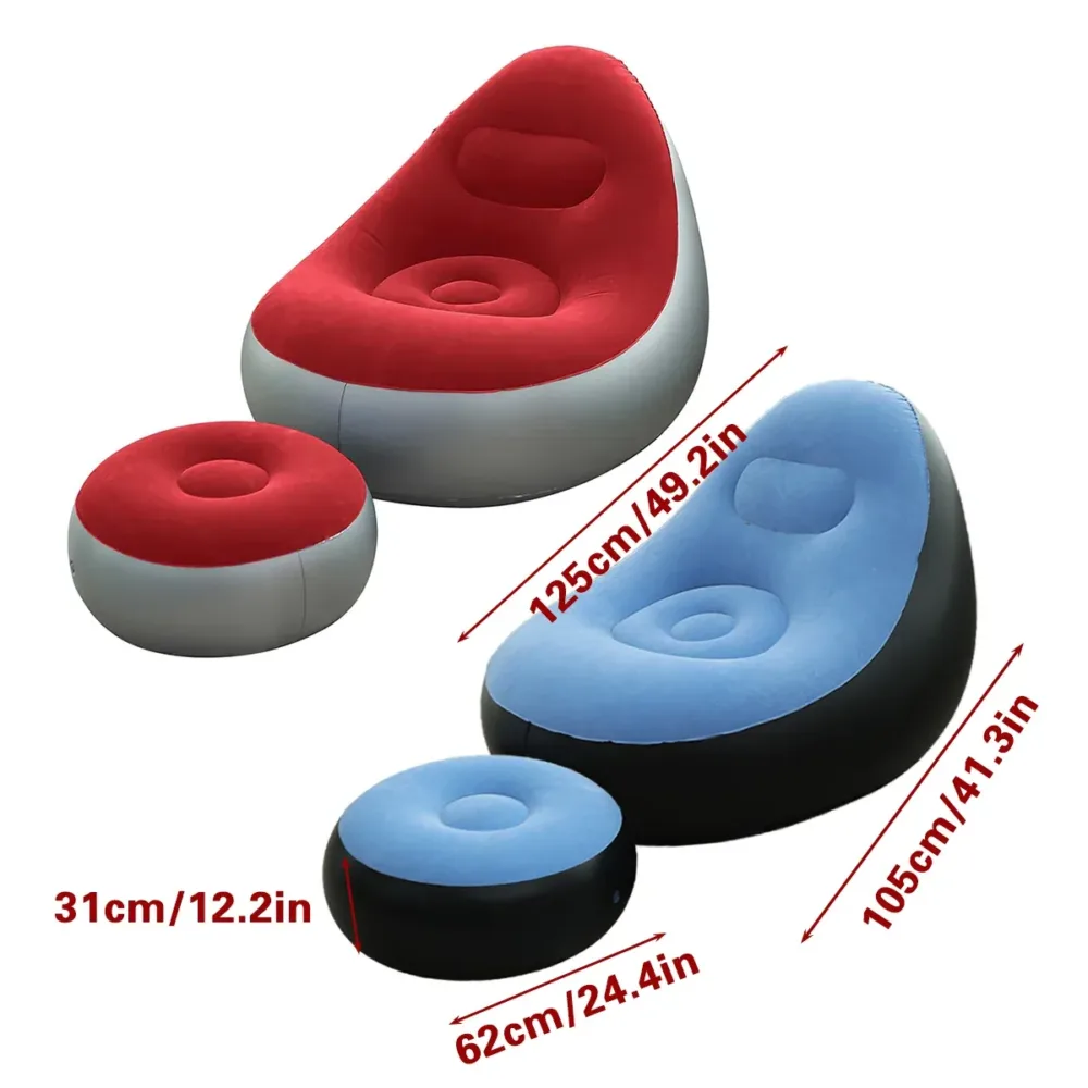 Inflatable Folding Lazy Sofa Chair PVC Air Recliner w/ Pump Backrest Seat Bed