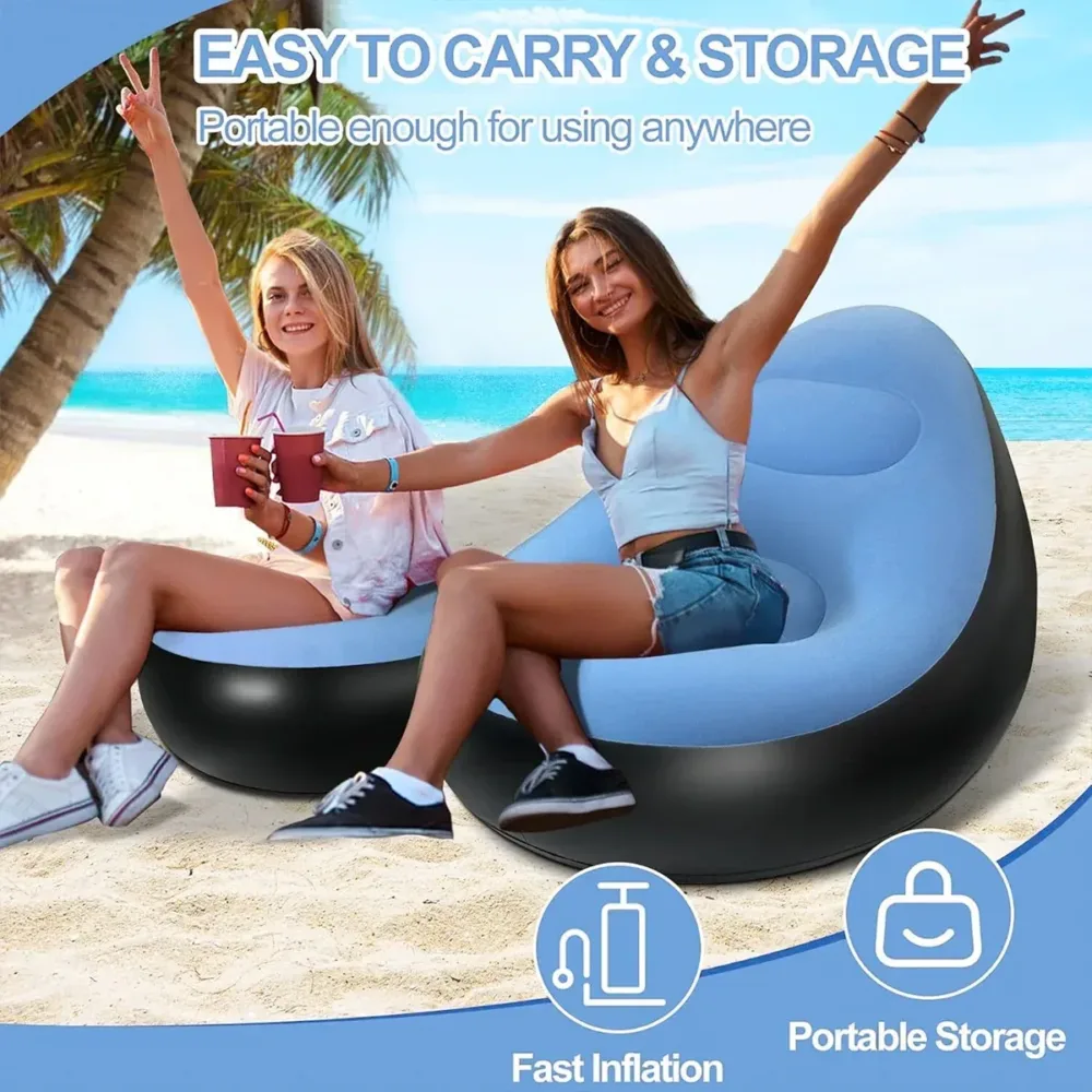 Inflatable Folding Lazy Sofa Chair PVC Air Recliner w/ Pump Backrest Seat Bed