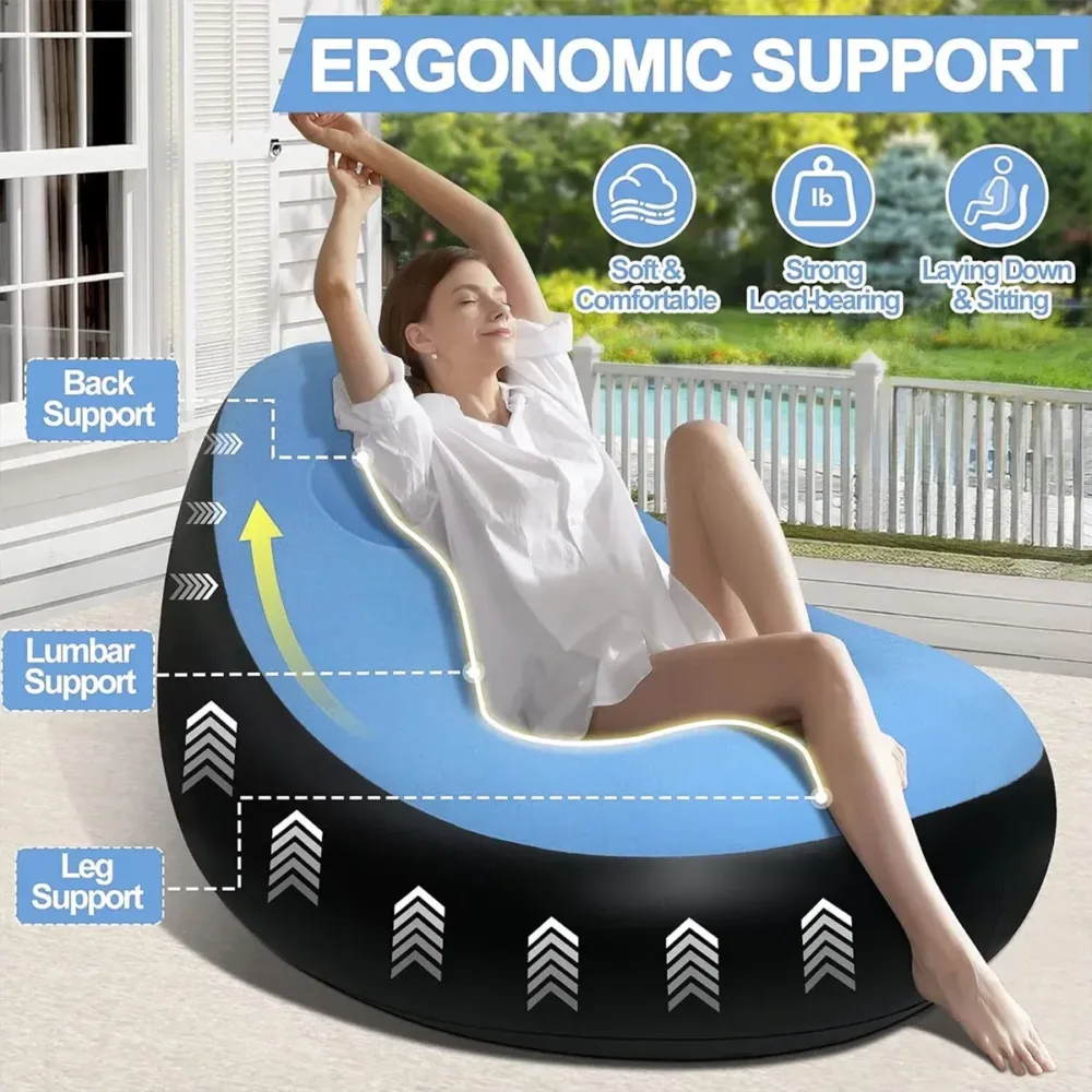 Inflatable Folding Lazy Sofa Chair PVC Air Recliner w/ Pump Backrest Seat Bed