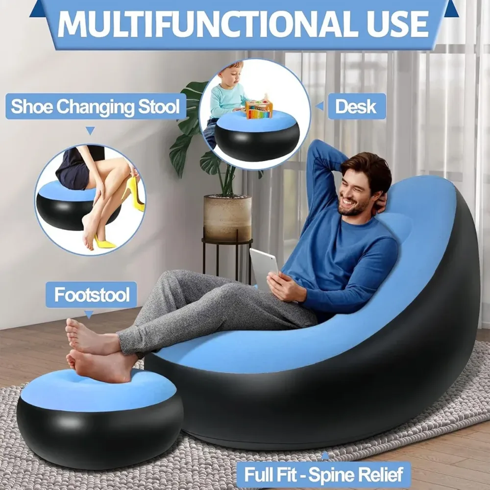 Inflatable Folding Lazy Sofa Chair PVC Air Recliner w/ Pump Backrest Seat Bed