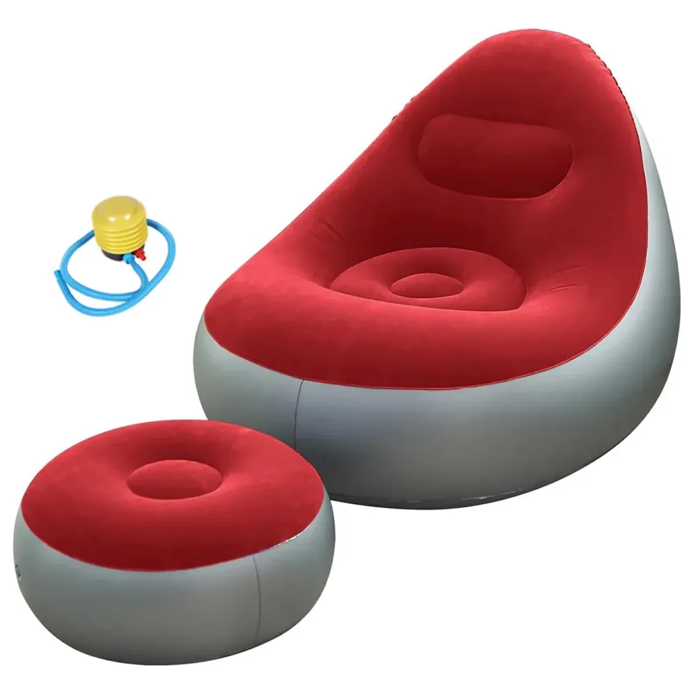 Inflatable Folding Lazy Sofa Chair PVC Air Recliner w/ Pump Backrest Seat Bed