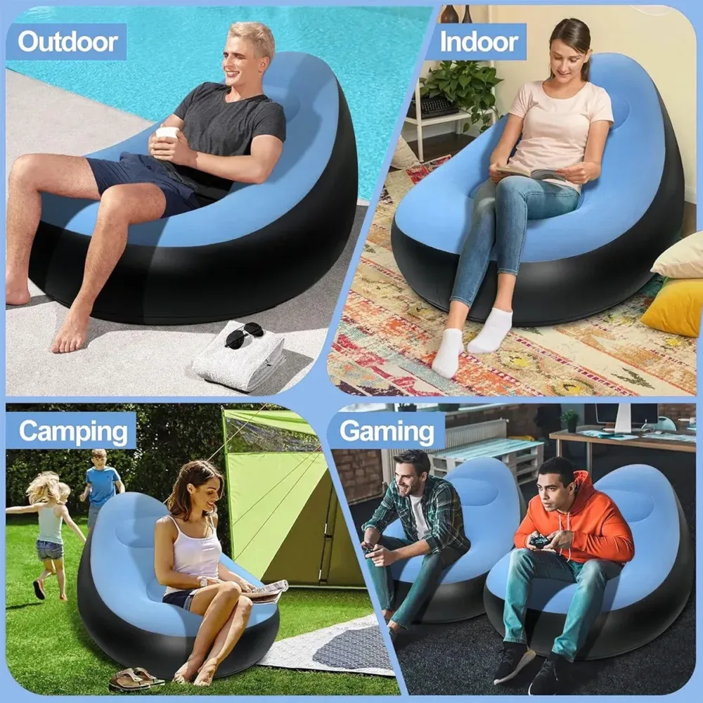 Inflatable Folding Lazy Sofa Chair PVC Air Recliner w/ Pump Backrest Seat Bed