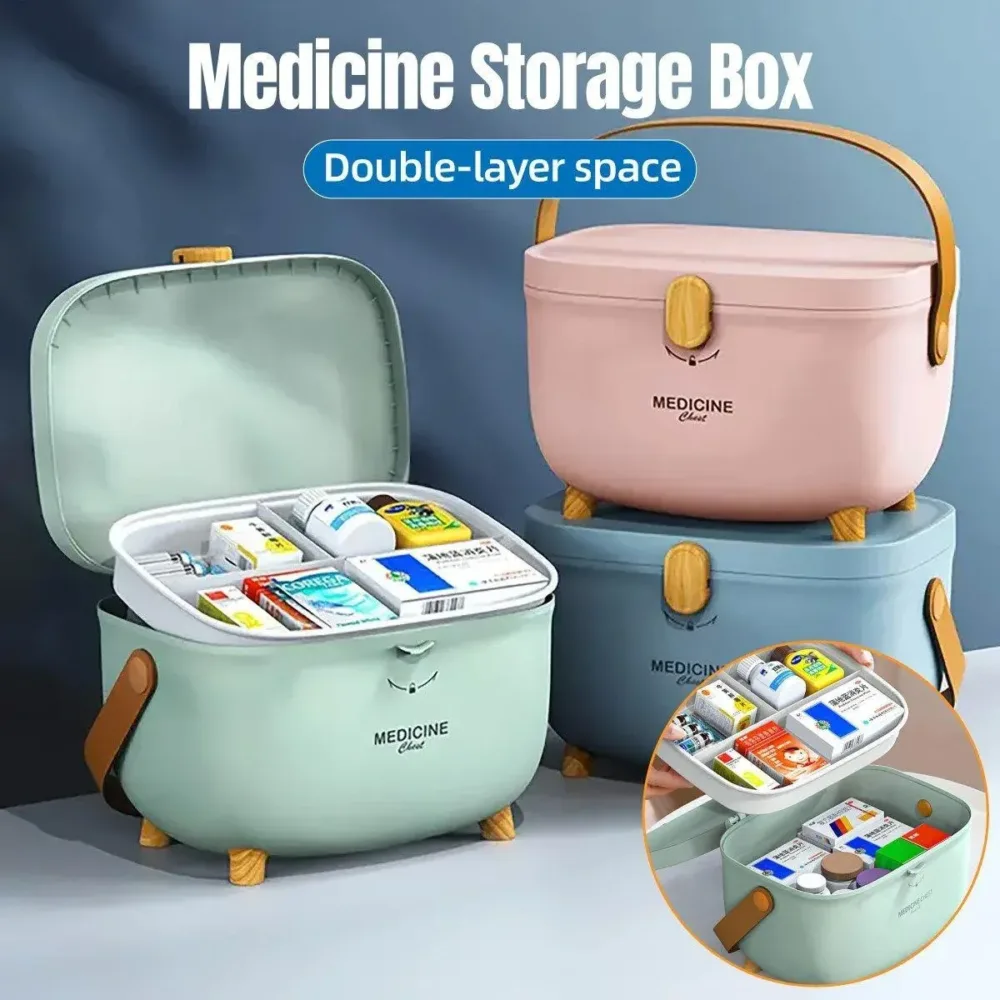 2 Layer Portable First Aid Kit Emergency Medicine Chest Organizer Storage Box