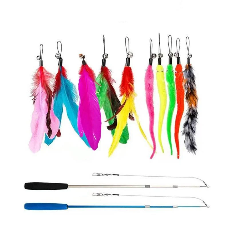 12PCS Cat Feather Teaser Wand Set Interactive Toy for Kittens and Cats Gift