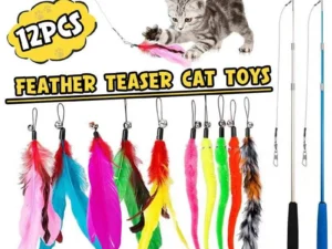 12PCS Cat Feather Teaser Wand Set Interactive Toy for Kittens and Cats Gift