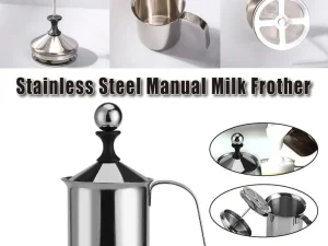 400ml Stainless Steel Manual Milk Frother Double Mesh Strainer Frothing Pitcher