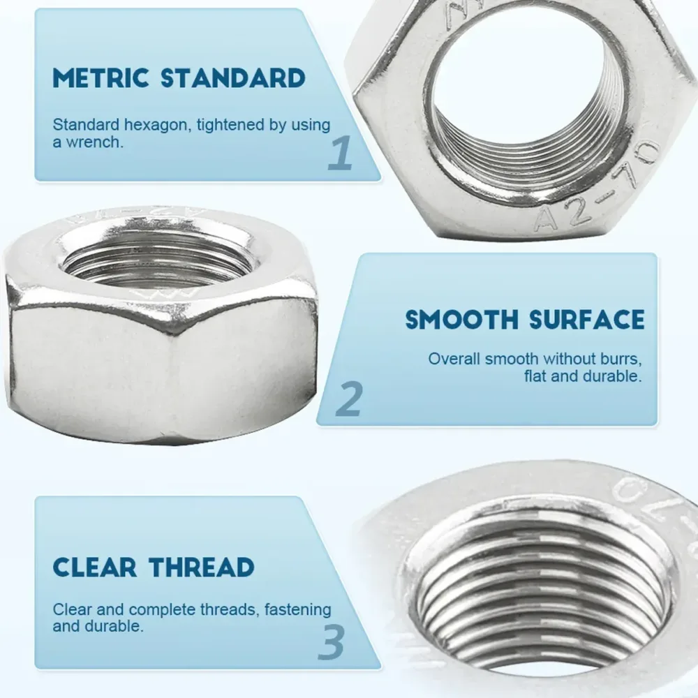 Stainless Steel Nuts 220pcs Nut Sets Hardware Fasteners Assortment Kit Nuts