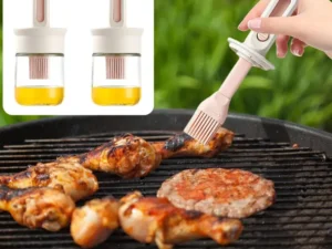 2pcs Glass Oil Bottles with Silicone Brush for Kitchen Cooking Oil Dispenser Set