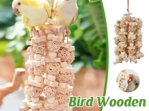 Wooden Parrot Chew Toy Bird Interactive Biting Toy Natural Rattan for Cage
