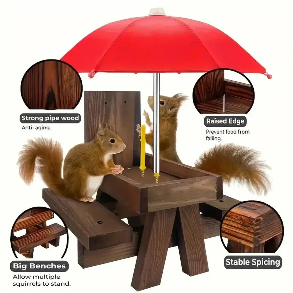 Wooden Squirrel Feeder Outdoor Hanging Bird Feeder for Garden Backyard Pets