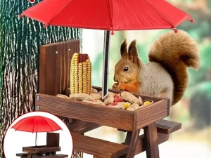 Wooden Squirrel Feeder Outdoor Hanging Bird Feeder for Garden Backyard Pets