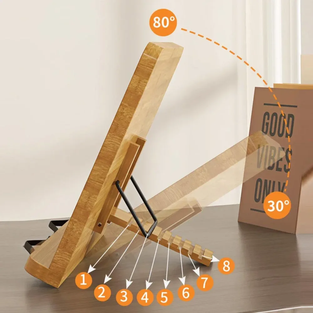 Wooden Adjustable Reading Stand Multifunctional Book Holder Bracket for Desk