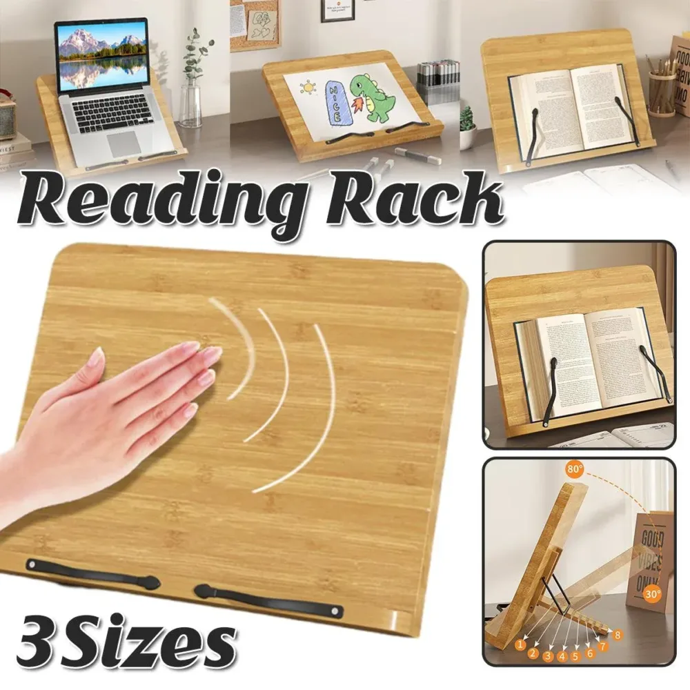 Wooden Adjustable Reading Stand Multifunctional Book Holder Bracket for Desk