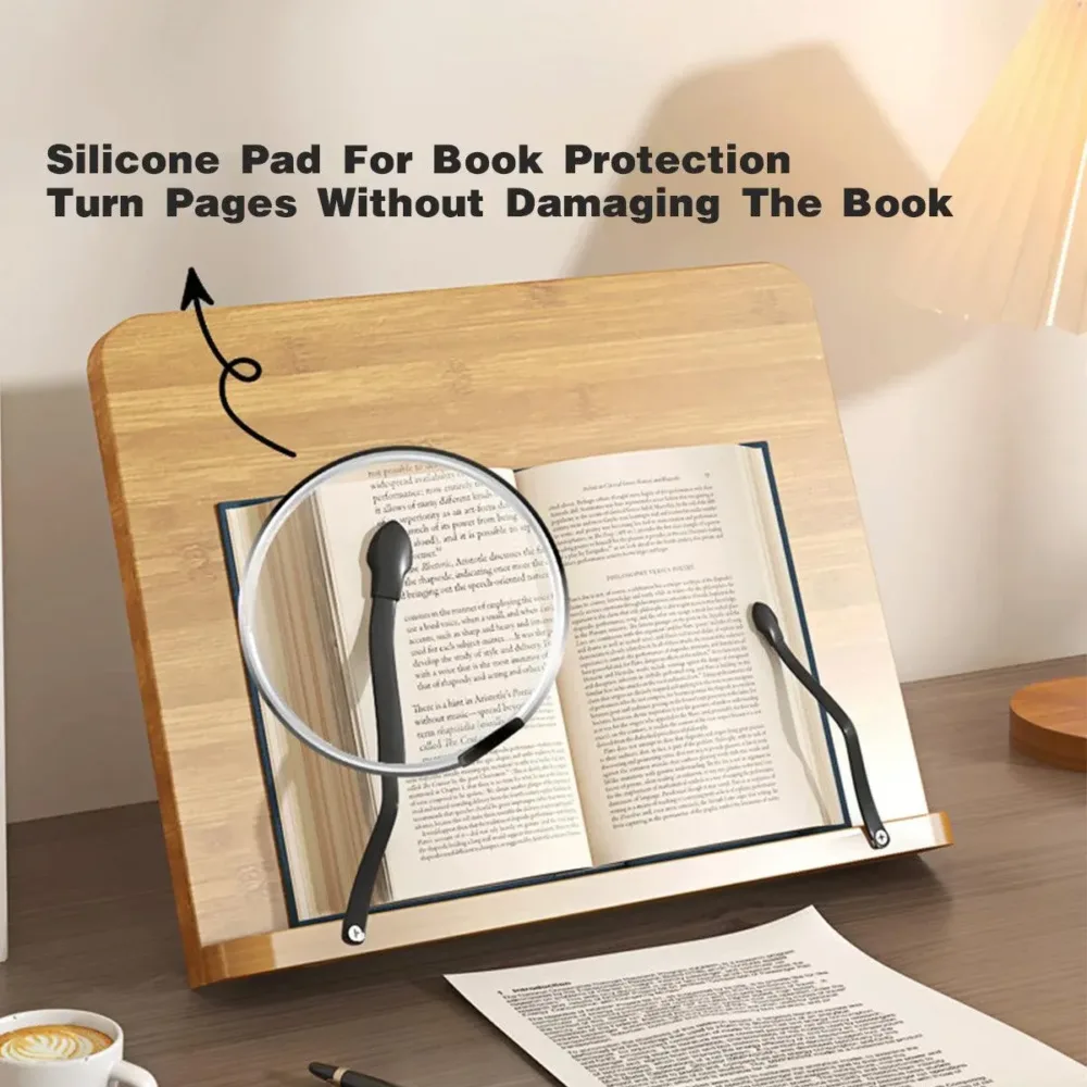 Wooden Adjustable Reading Stand Multifunctional Book Holder Bracket for Desk