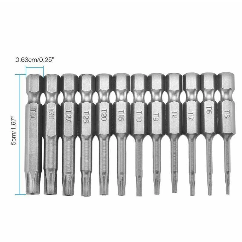 12PCS Torx Screwdriver Bit Set Hex Shank S2 Steel Drill Insert