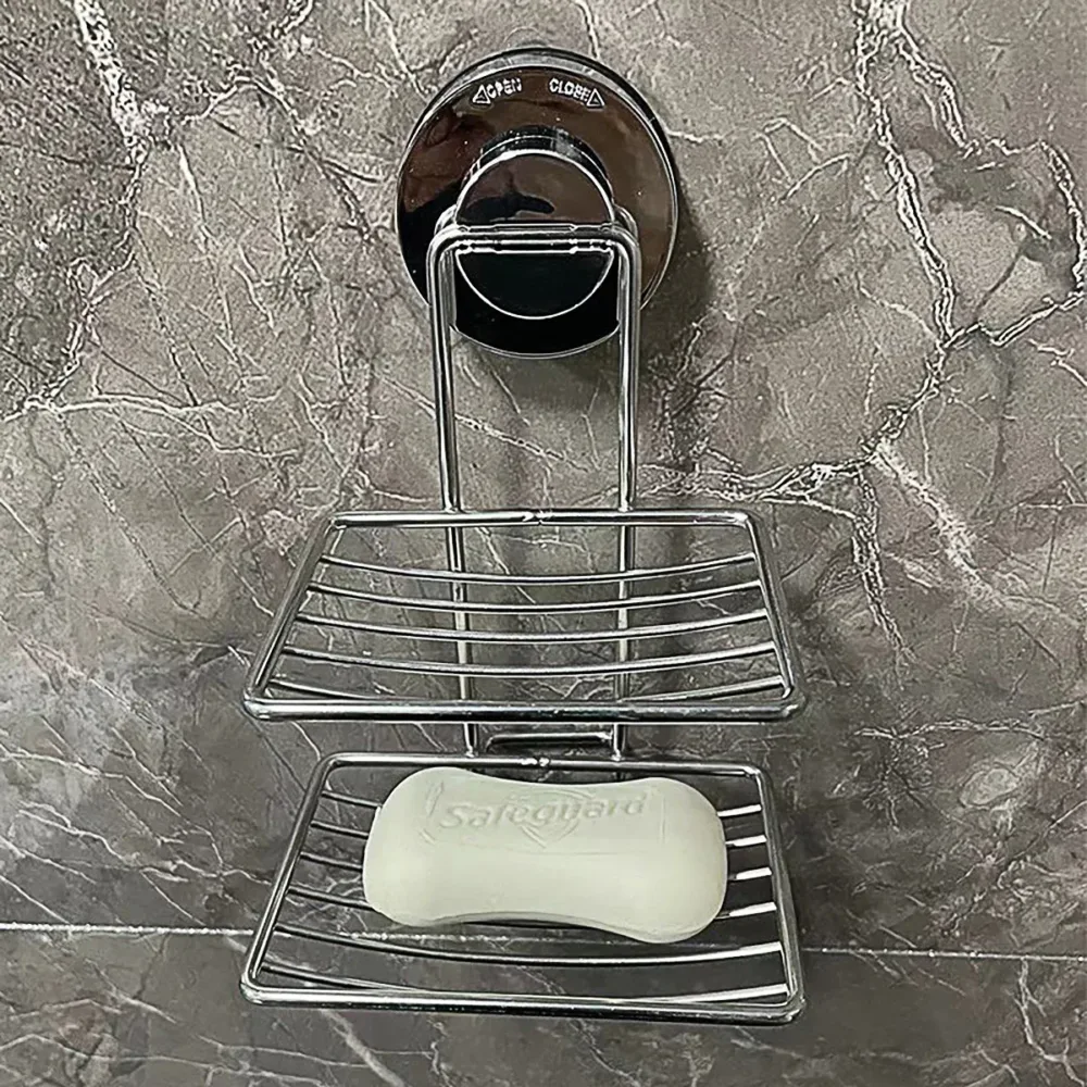 Shower Bar Holder Suction Basket Wall Mounted Stainless Steel Bathroom Soap Dish
