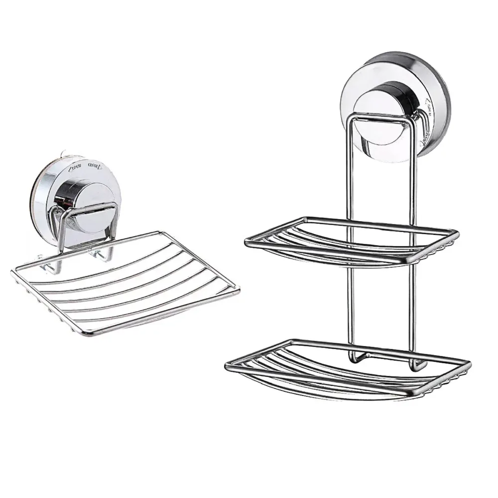 Shower Bar Holder Suction Basket Wall Mounted Stainless Steel Bathroom Soap Dish