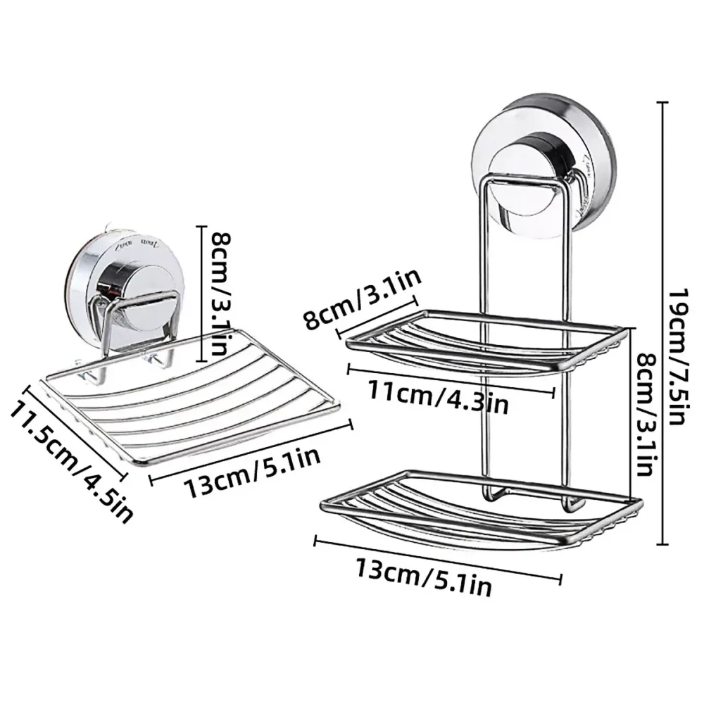 Shower Bar Holder Suction Basket Wall Mounted Stainless Steel Bathroom Soap Dish