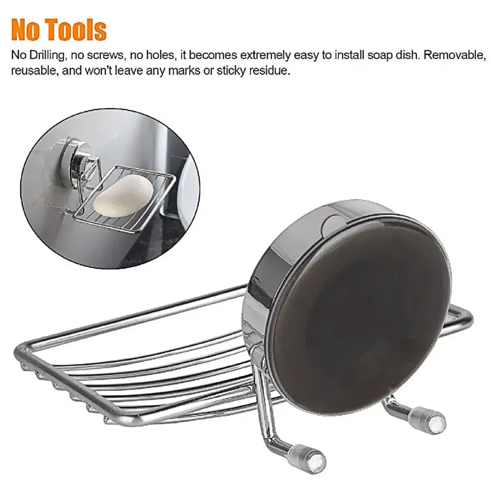 Shower Bar Holder Suction Basket Wall Mounted Stainless Steel Bathroom Soap Dish