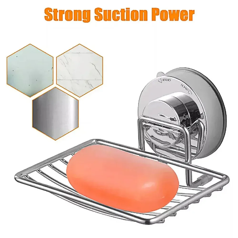 Shower Bar Holder Suction Basket Wall Mounted Stainless Steel Bathroom Soap Dish