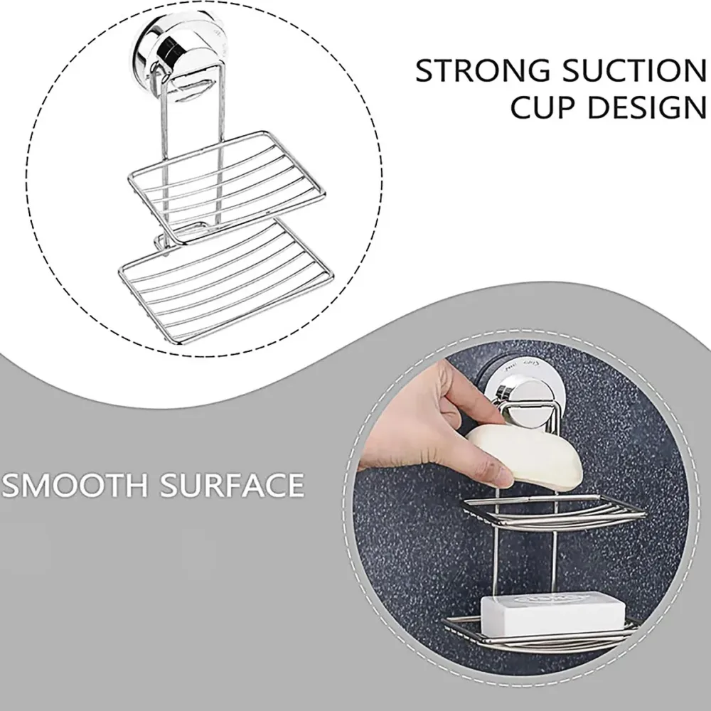 Shower Bar Holder Suction Basket Wall Mounted Stainless Steel Bathroom Soap Dish