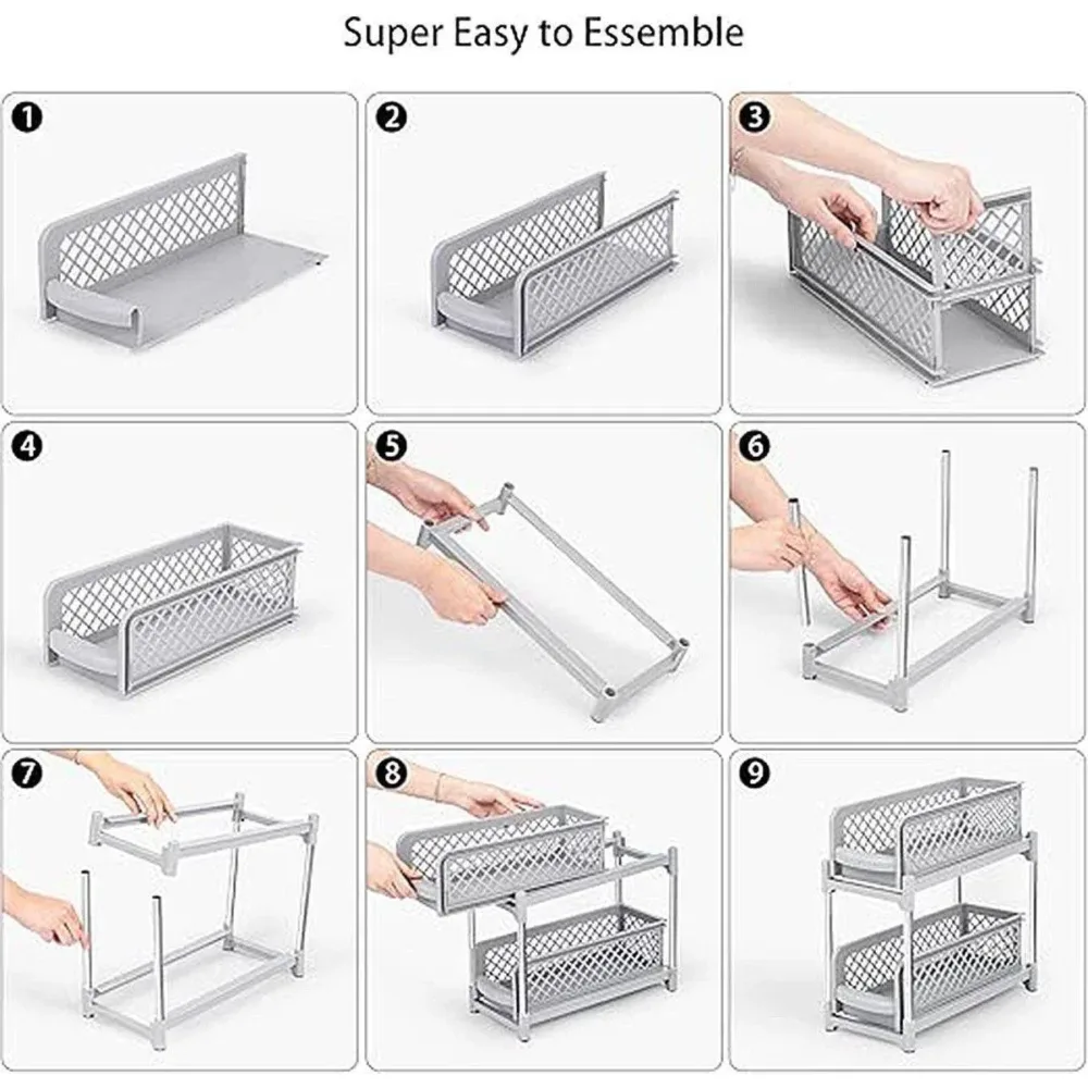 Bathroom Kitchen Sink Storage Rack Drawer Plastic Shelf Seasoning Holder - Grey