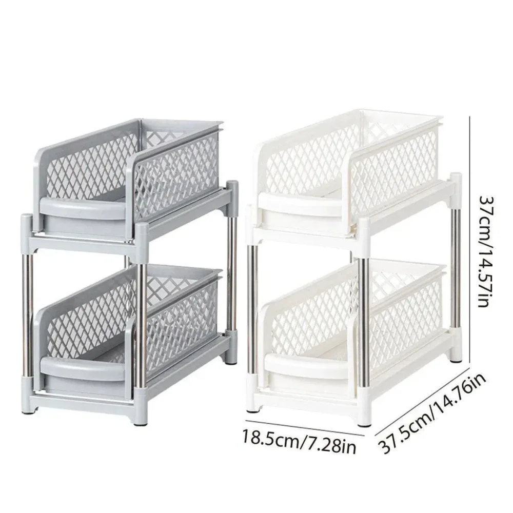 Bathroom Kitchen Sink Storage Rack Drawer Plastic Shelf Seasoning Holder - Grey