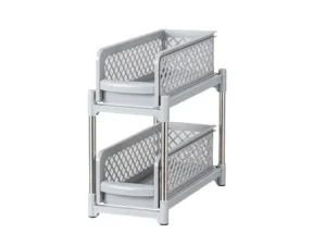 Bathroom Kitchen Sink Storage Rack Drawer Plastic Shelf Seasoning Holder - Grey