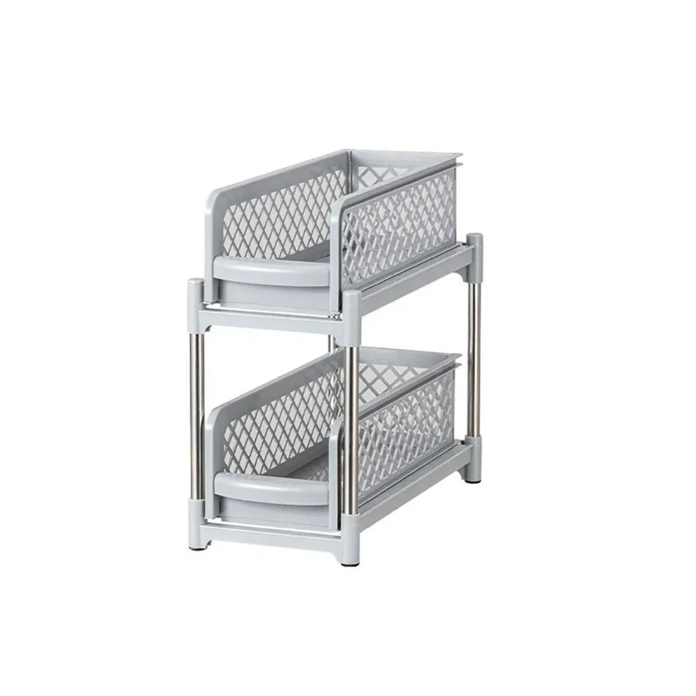 Bathroom Kitchen Sink Storage Rack Drawer Plastic Shelf Seasoning Holder - Grey