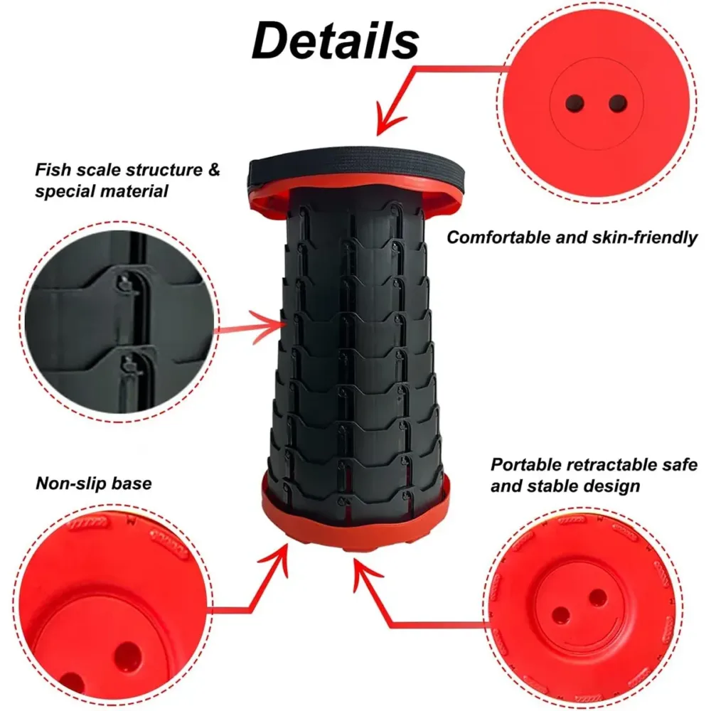 Portable Telescopic Folding Stool Travel Outdoor Seat Compact Retractable Chair