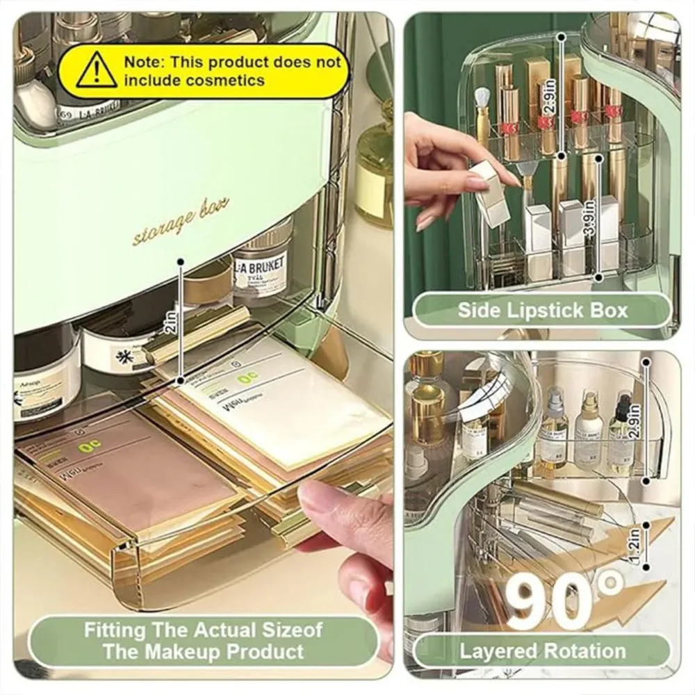 Large Capacity Cosmetic Storage Box Dustproof Organizer for Desktop Vanity Shelf