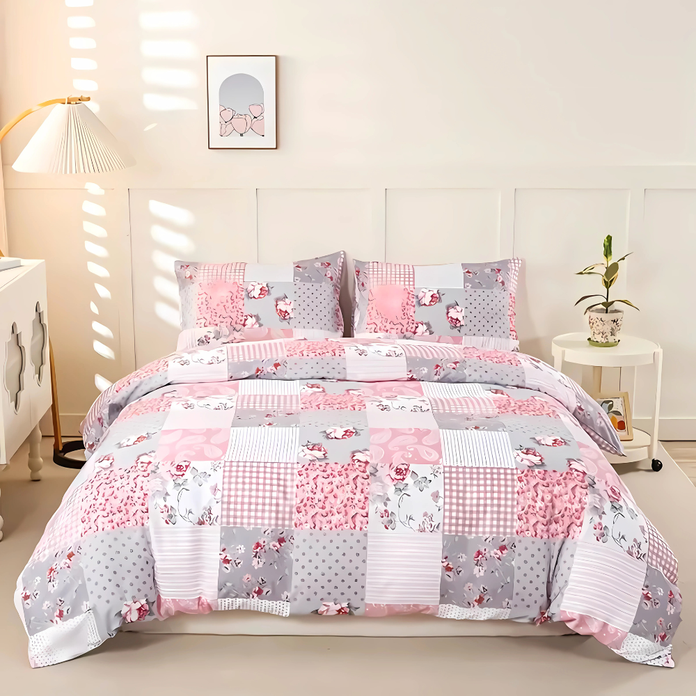 Dreamfields - Soft Pink Plaid Quilt Cover Set - (2pcs, Single Size)